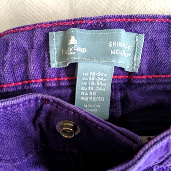 babyGap purple skinny fit denim jeans w adjustable waist 18-24 months baby girl - Picture 5 of 8